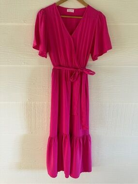 Pink Lily Hot Pink Wrap Midi Dress Size Small